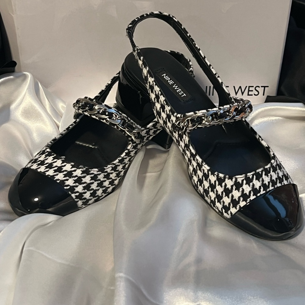 Nine West Black and White Houndstooth Heels